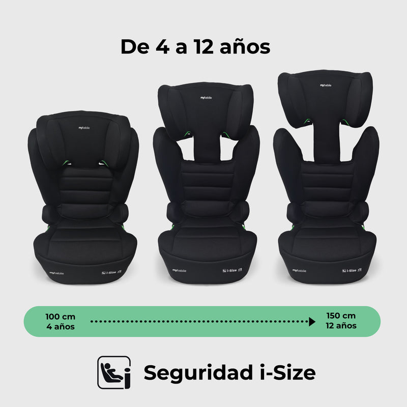 Silla de coche elevadora con respaldo MBCSB40 i-Size (100-150 cm) e ISOFIX - Negro