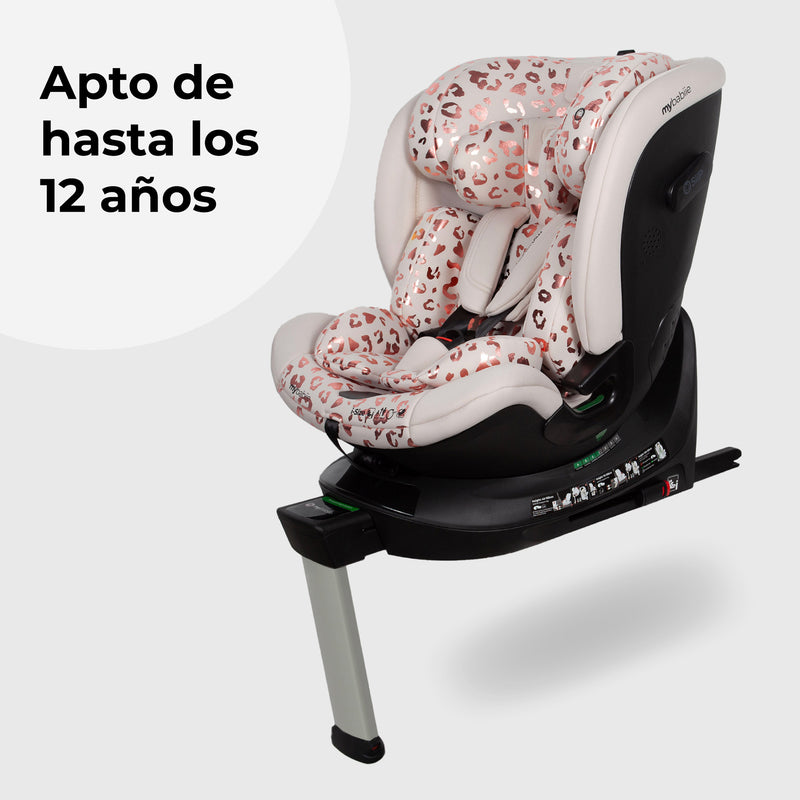 Silla de coche giratoria MBCS400 R129 con pata de apoyo - Leopardo rosa