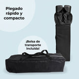 Cuna de viaje MBTC1 negro acolchado – plegado rápido y compacto con bolsa de transporte