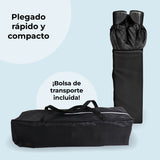 Cuna de viaje MBTC1 negro acolchado – plegado rápido y compacto con bolsa de transporte
