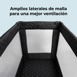 Cuna de viaje MBTC1 negro acolchado – amplios laterales de malla para una mejor ventilación