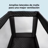 Cuna de viaje MBTC1 negro acolchado – amplios laterales de malla para una mejor ventilación