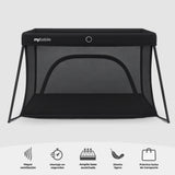 Cuna de viaje MBTC2 Air-Light negro – mayor ventilación, montaje en segundos, base acolchada, diseño ligero y bolsa de transporte