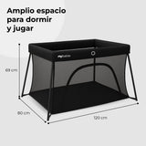Cuna de viaje MBTC2 Air-Light negro – amplio espacio para dormir y jugar, medidas