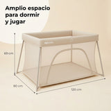 Cuna de viaje MBTC2 Air-Light marfil – amplio espacio para dormir y jugar, medidas