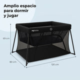 Cuna de viaje MBTC3 Air-Light negro – amplio espacio para dormir y jugar, medidas