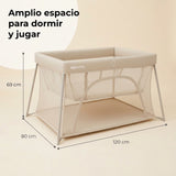 Cuna de viaje MBTC3 Air-Light marfil – amplio espacio para dormir y jugar, medidas