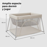 Cuna de viaje MBTC3 Air-Light marfil – amplio espacio para dormir y jugar, medidas