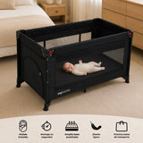 Cuna de viaje MBTC4 LUXE negro acolchado – moisés incluido, montaje en segundos, base acolchada, diseño ligero y bolsa de transporte