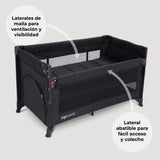 Cuna de viaje MBTC4 LUXE negro acolchado – laterales de malla y lateral abatible para colecho