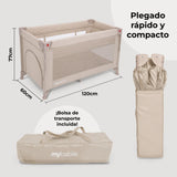 Cuna de viaje MBTC4 LUXE marfil acolchado – plegado rápido y compacto con bolsa de transporte, medidas